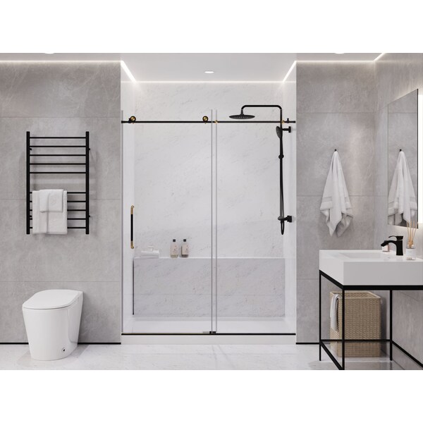 Anzzi Madam Series 76-in. x 60-in. Frameless Sliding Shower Door in Matte Black and Brushed Gold SD-AZ13-02MBBG - main
